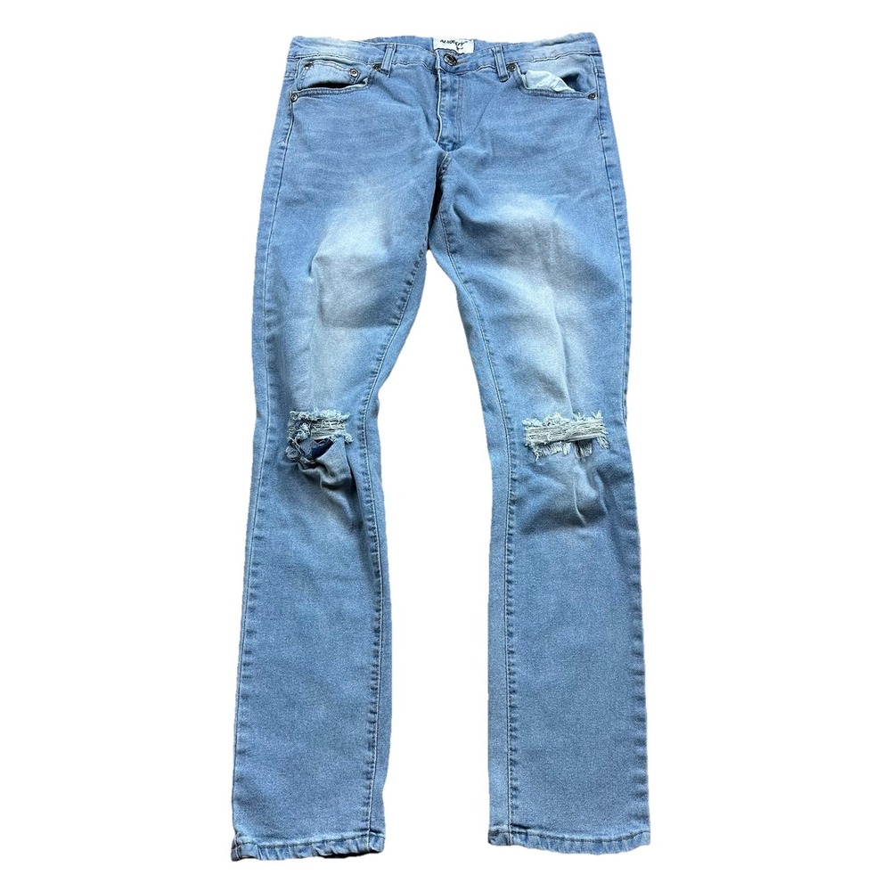 M. Society Jeans 36x32 Light Wash Distressed Denim Stretch Grunge‎ Punk